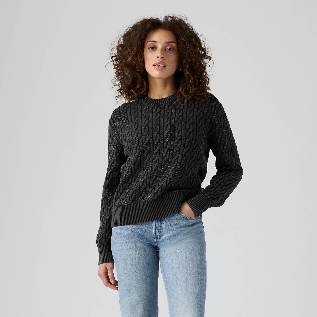 BOYFRIEND CABLE CREWNECK PULLOVER - 2