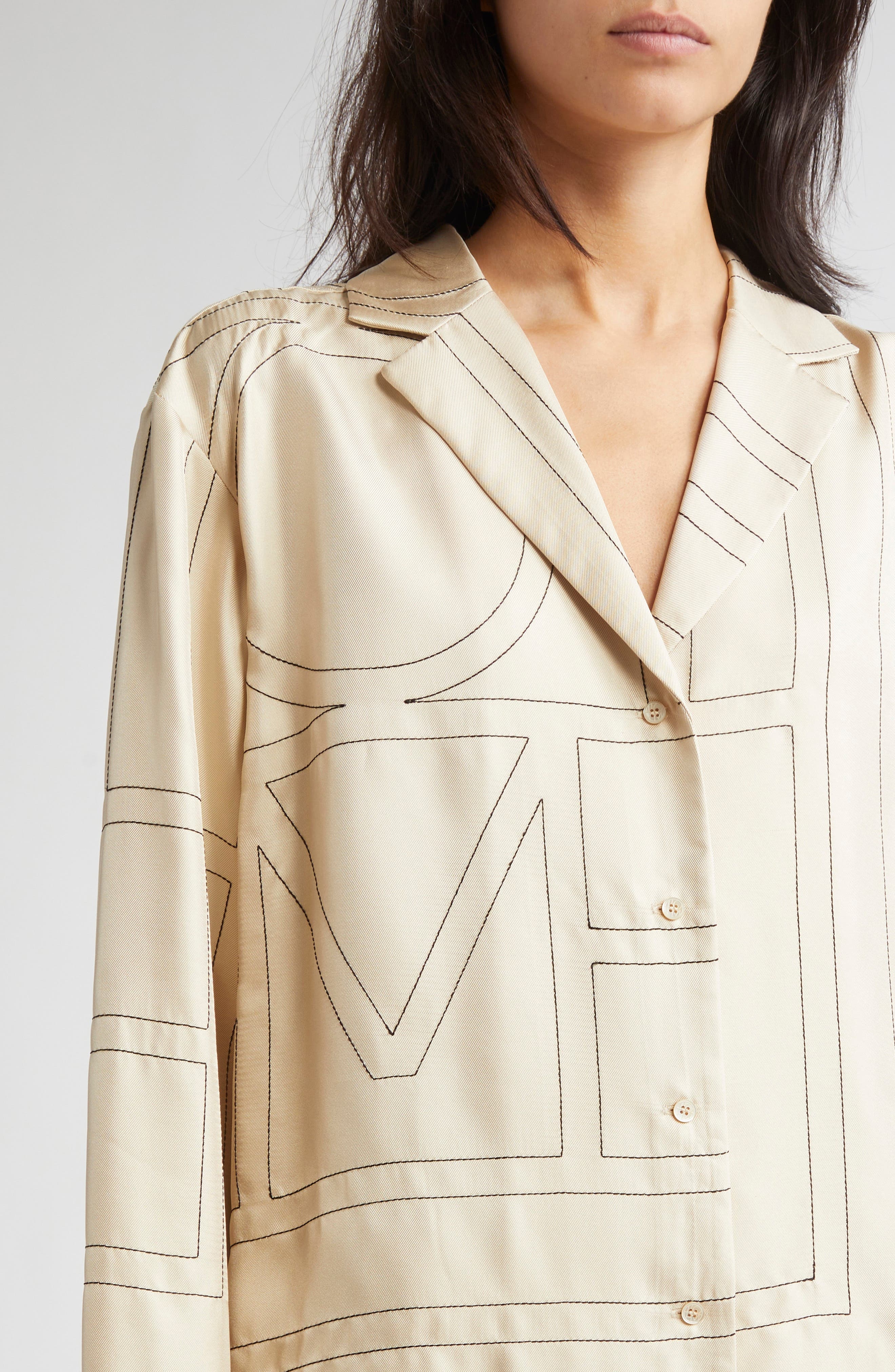 TOTEME Monogram Silk Pajama Top in Ivory Monogram at Nordstrom - 5