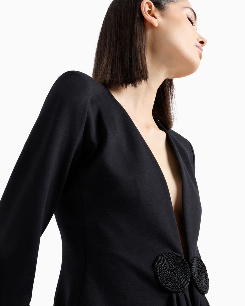 V-neck jacket in stretch Milano-stitch fabric with a cordonnet patch 5