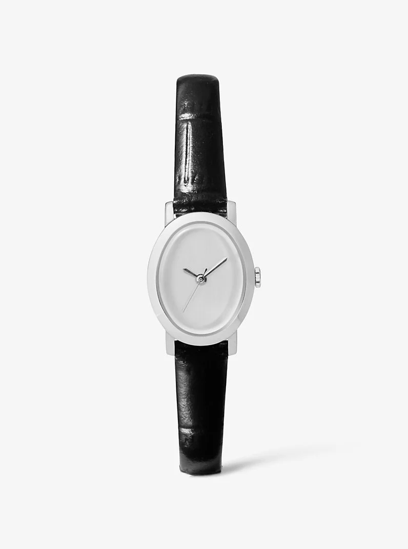 Limited-Edition Petite Maude Silver-Tone and Crocodile Embossed Leather Watch - 1
