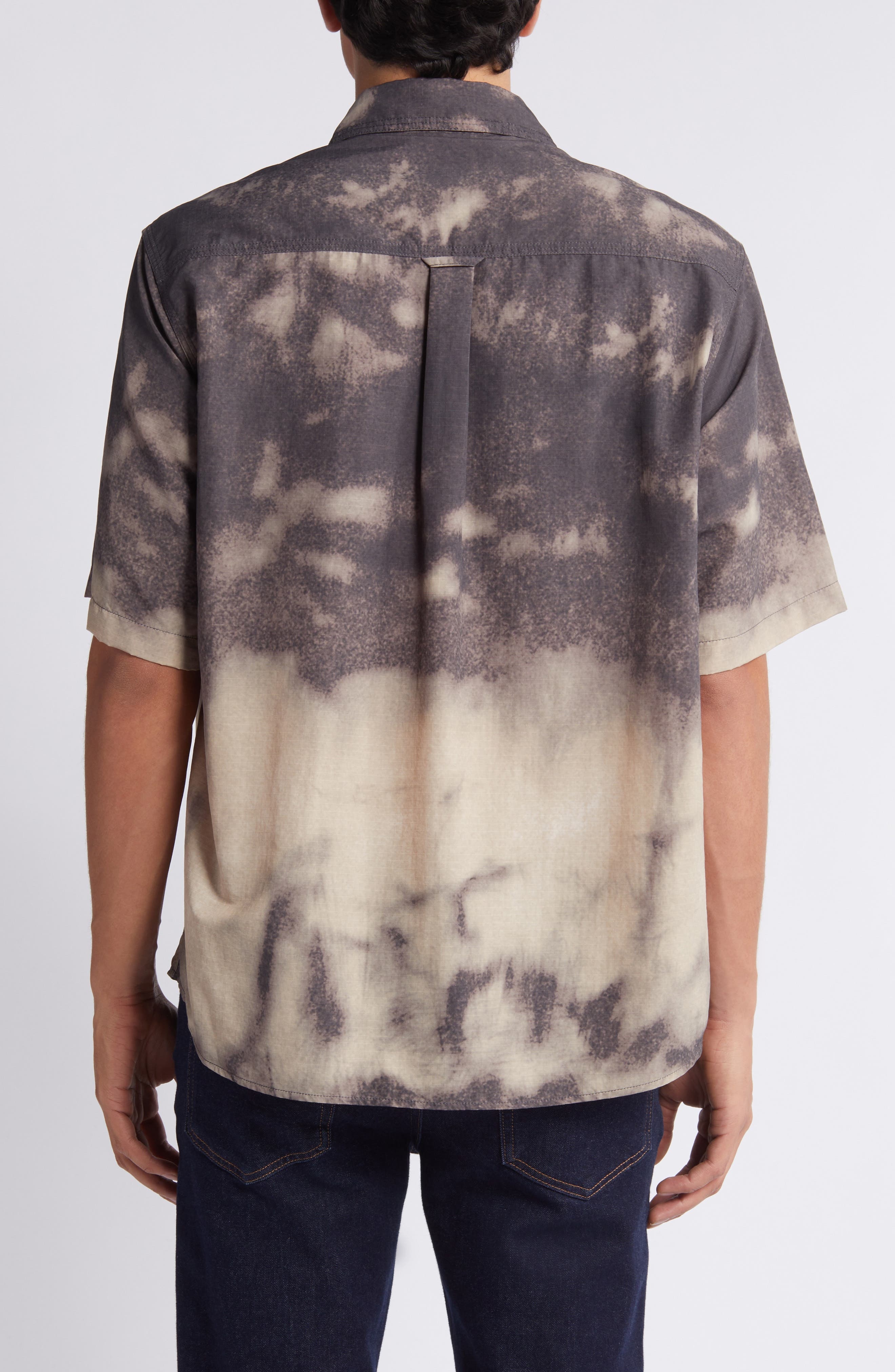 HUGO Eratino Tie Dye Short Sleeve Nylon Button-Up Shirt in Medium Brown at Nordstrom - 3