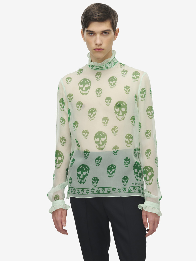 Alexander McQueen Silk Chiffon Skull Print Top outlook