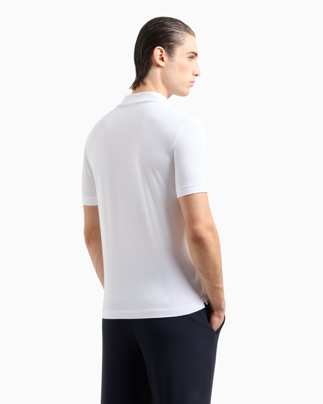 Stretch viscose jersey short-sleeved polo shirt - 3