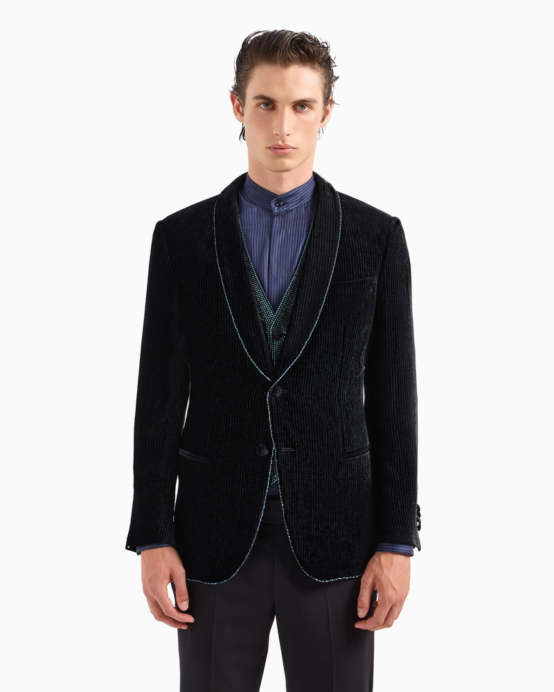 GIORGIO ARMANI Soho line single-breasted tuxedo jacket in rhinestone-embroidered velvet outlook