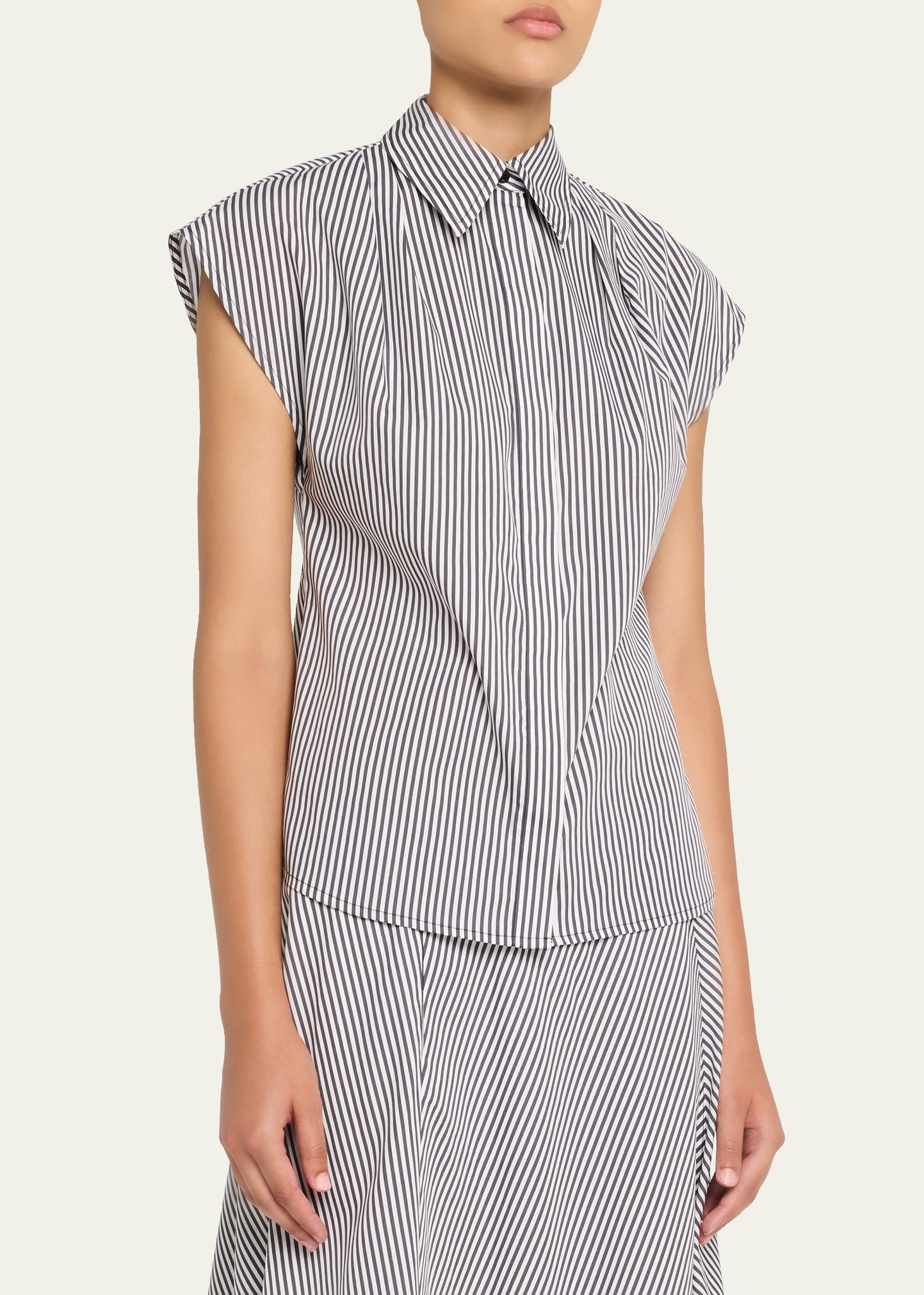 Gabi Striped Cap-Sleeve Button-Down Shirt - 4