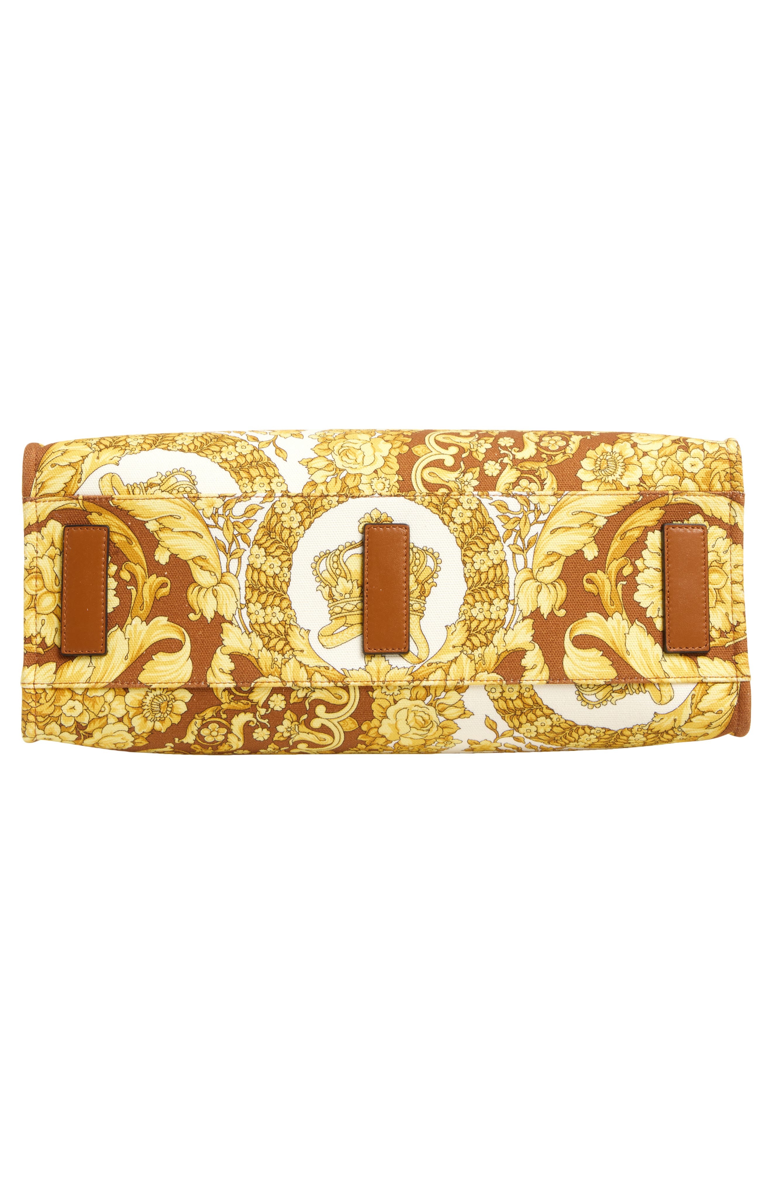 Versace La Medusa Logo Floral Canvas Tote in Brown Spice Brown Gold at Nordstrom - 7