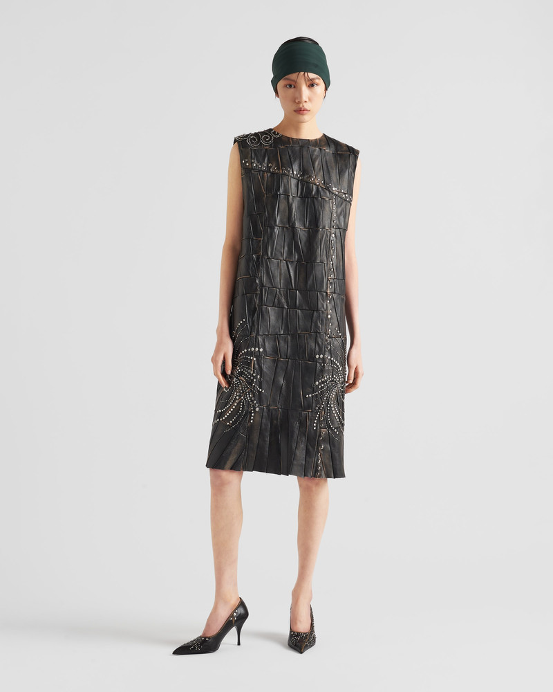 Prada Nappa leather patchwork dress outlook