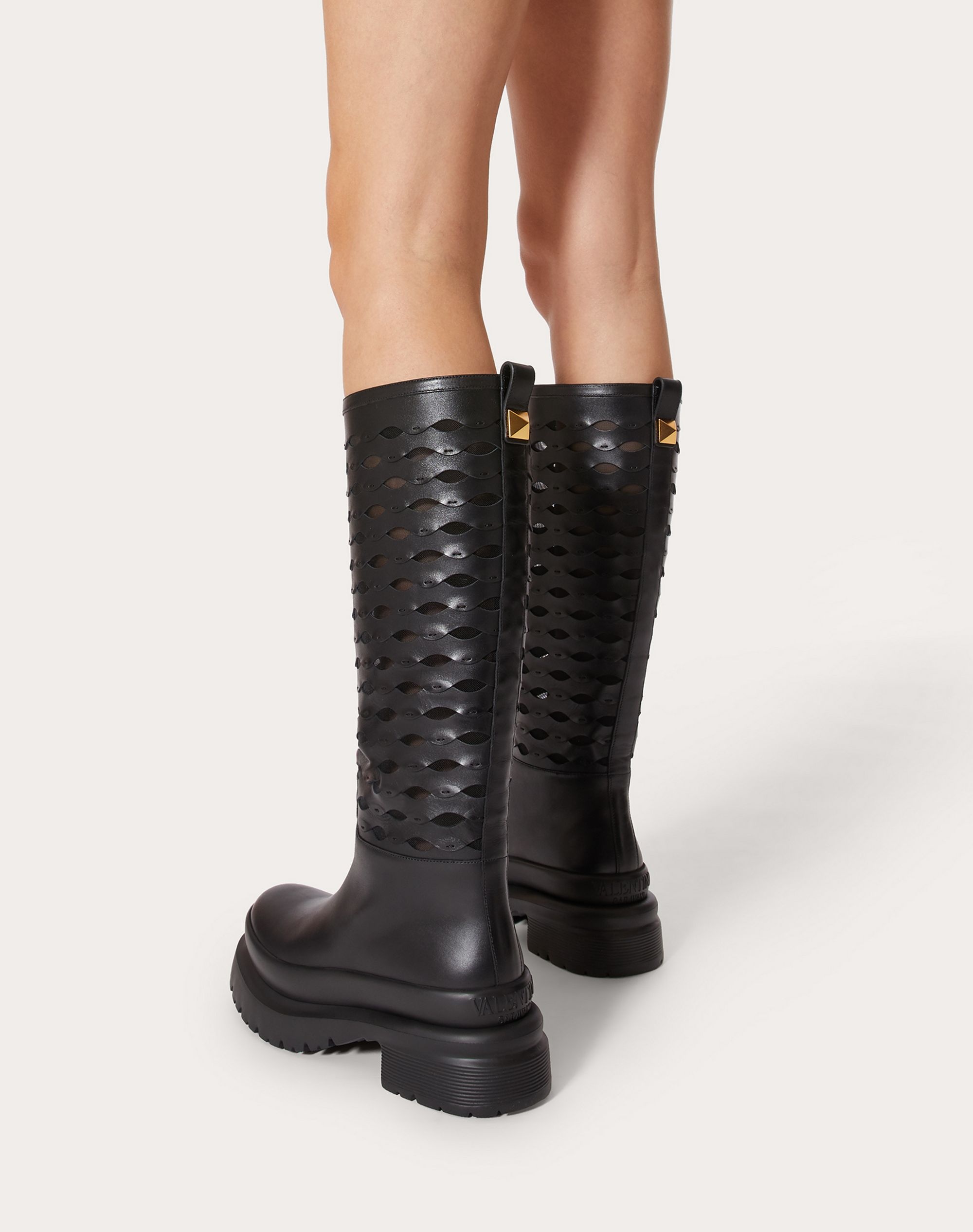 ROMAN STUD CALFSKIN BOOT WITH WAVE EMBROIDERY 50MM - 6