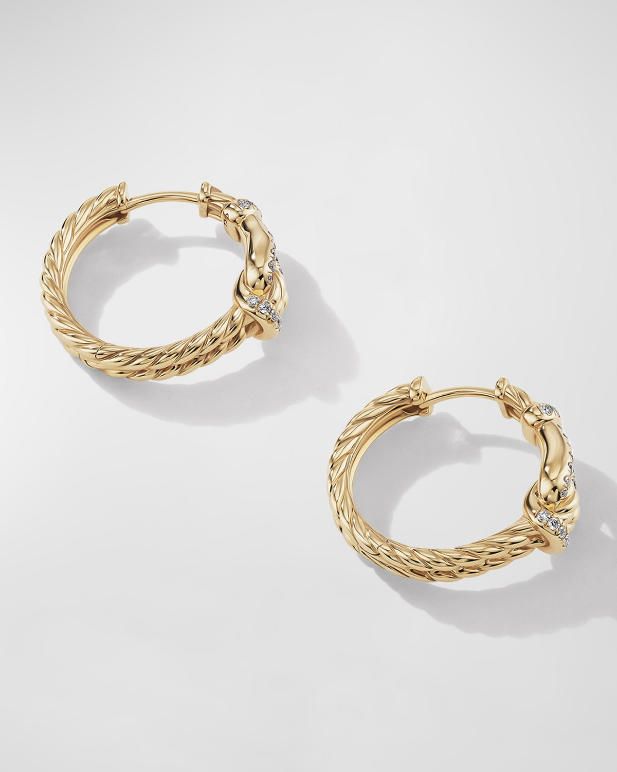 Thoroughbred Loop Hoop Earrings with Diamonds in 18K Gold, 7mm, 0.75" - 2