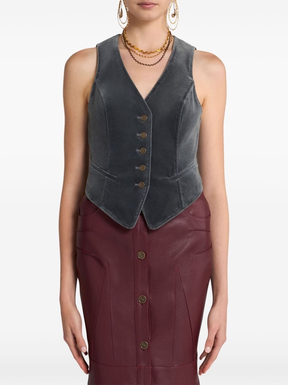 V-neck velvet waistcoat - 2