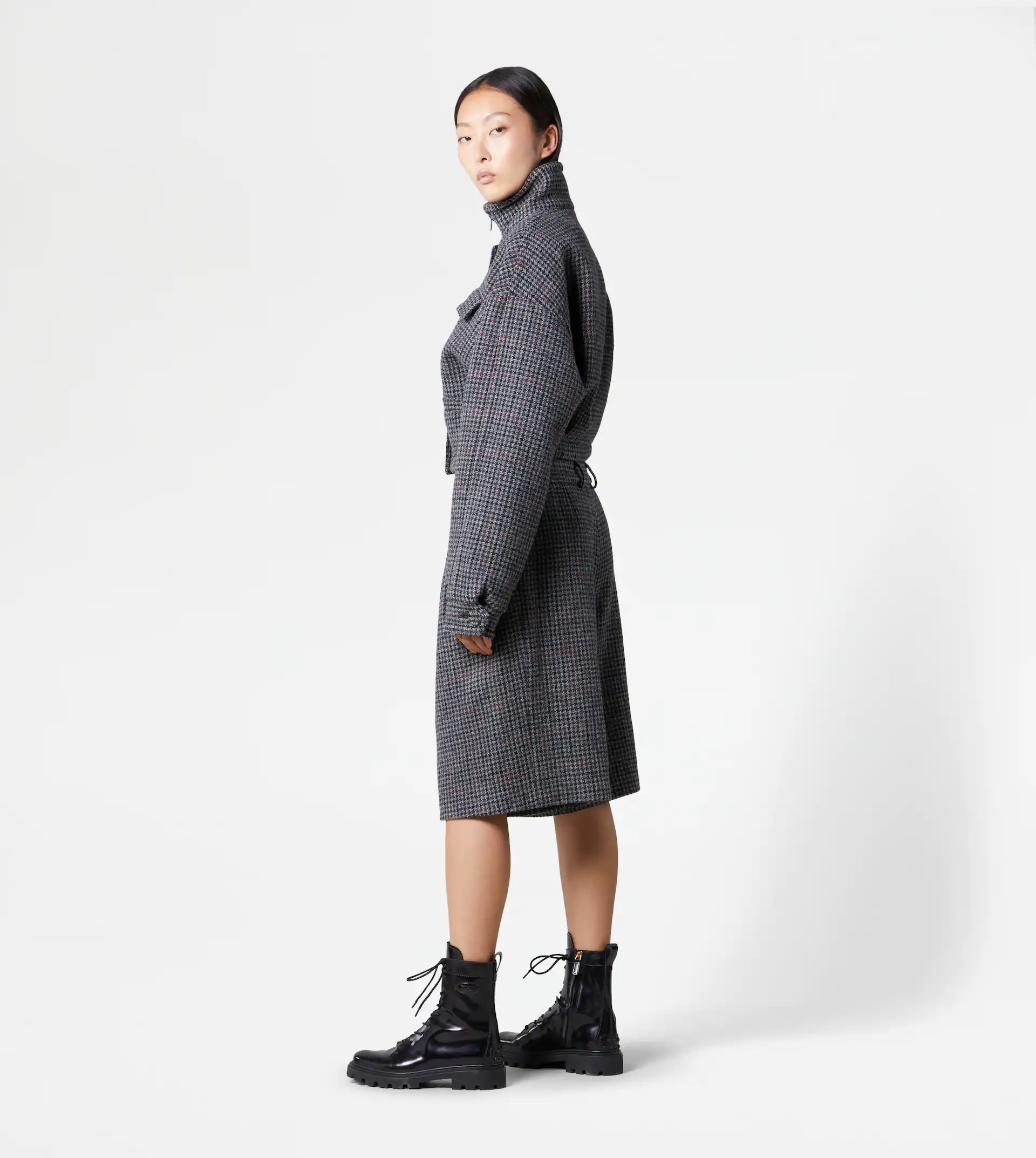CROPPED PADDED JACKET IN WOOL - BLACK, GREY, RED - 4