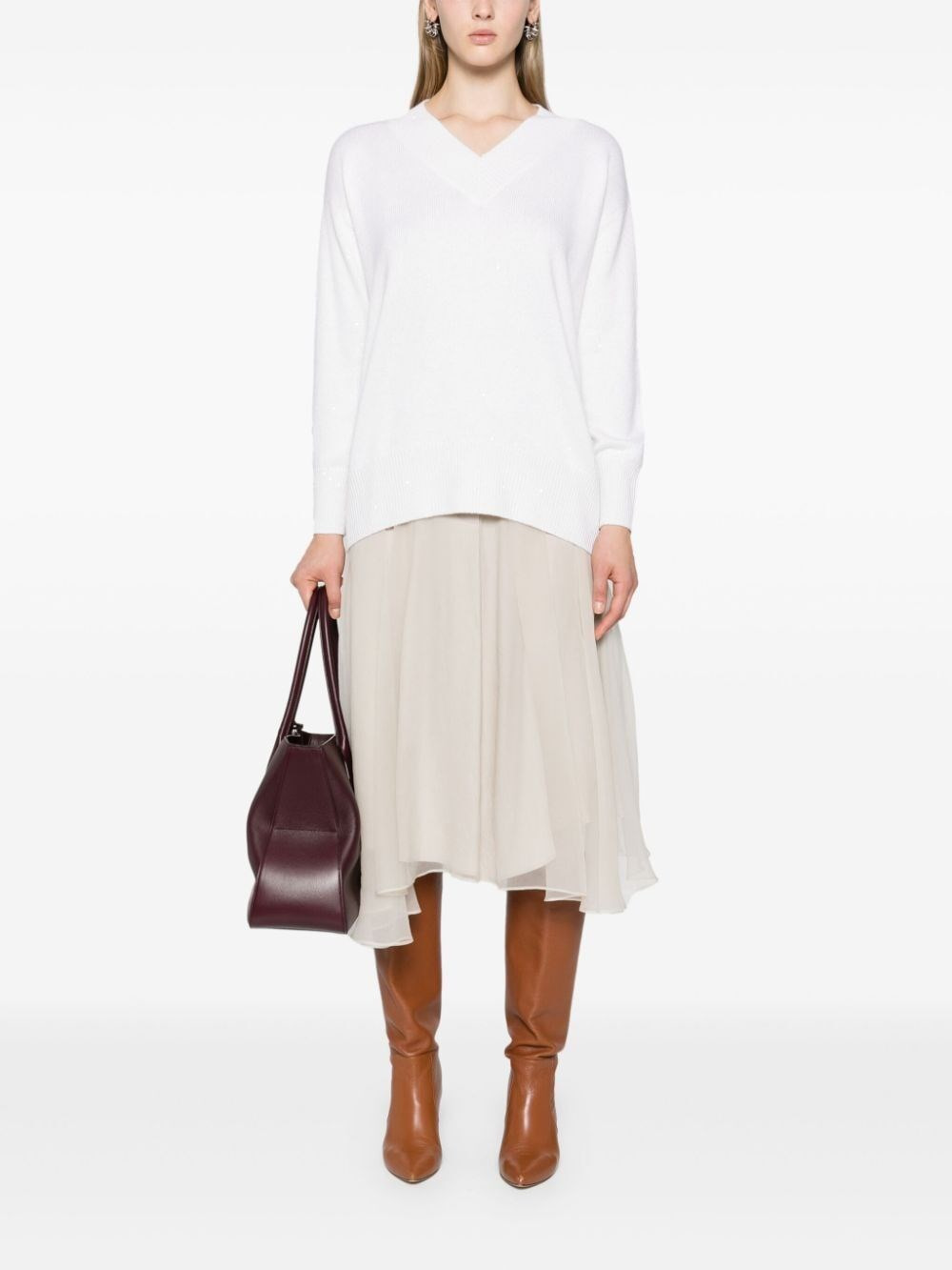 Long Sleeve V-Neck Sweater - 2