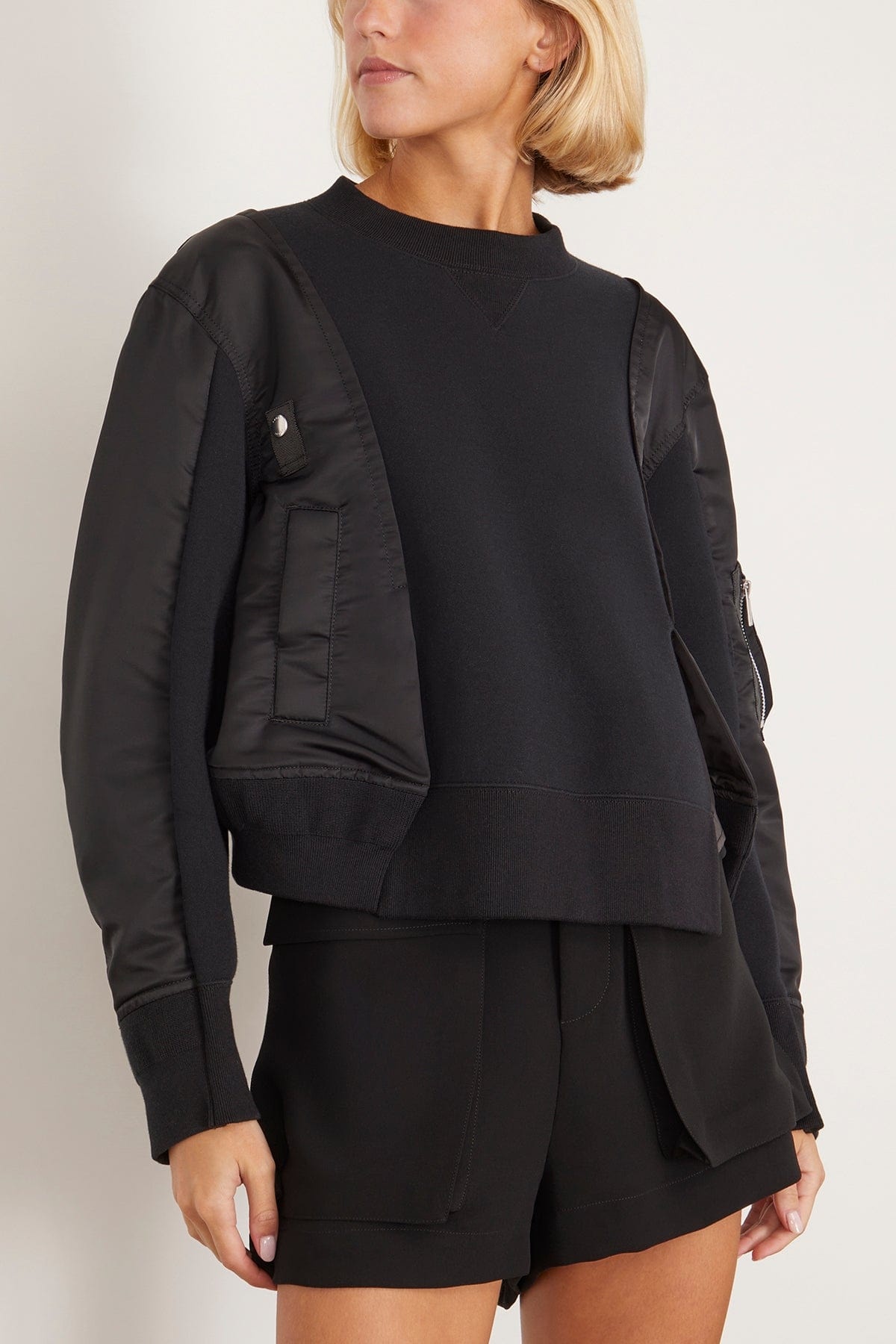 Nylon Twill x Sponge Sweat Pullover in Black - 3