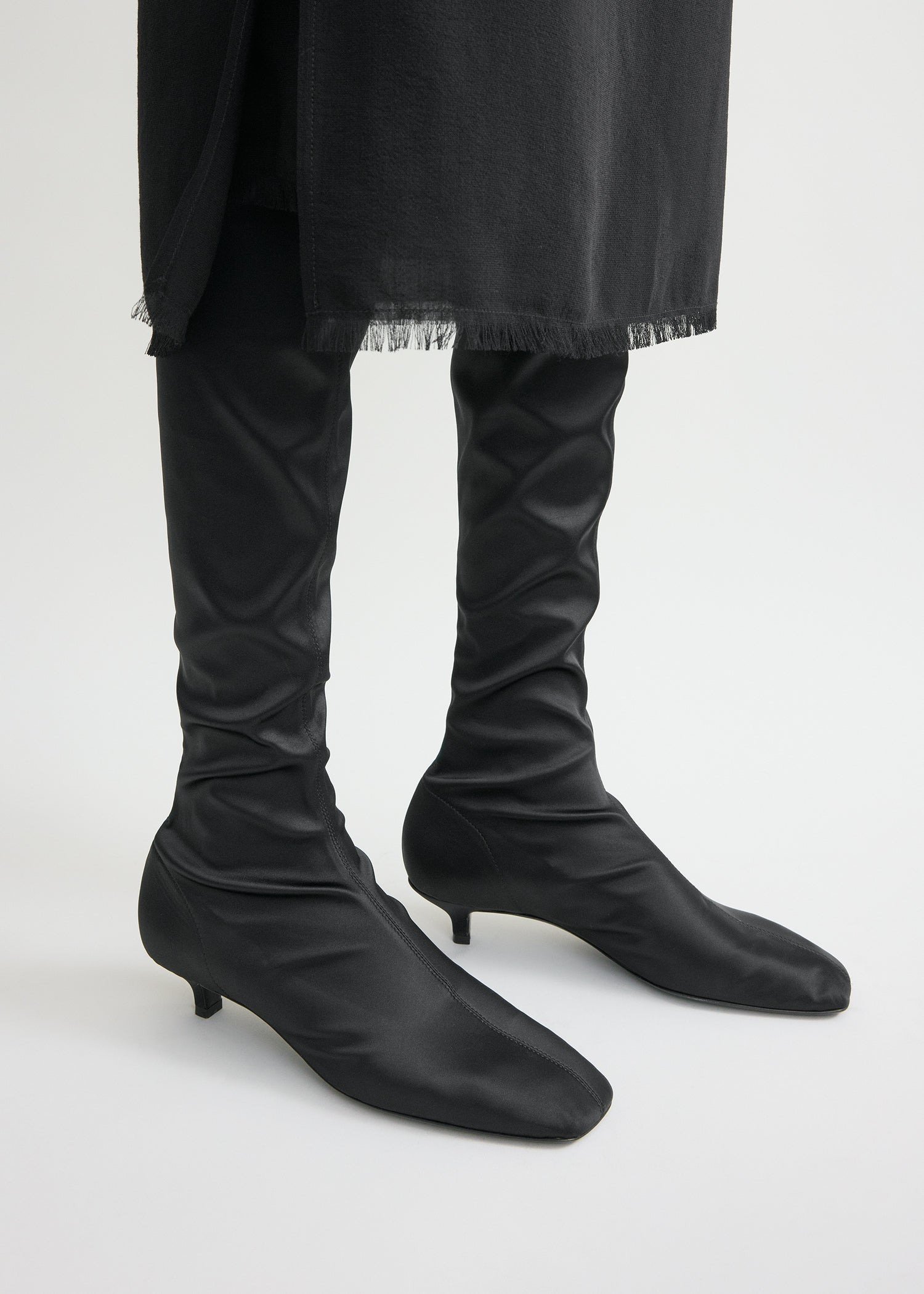Satin knee-high boots black - 3