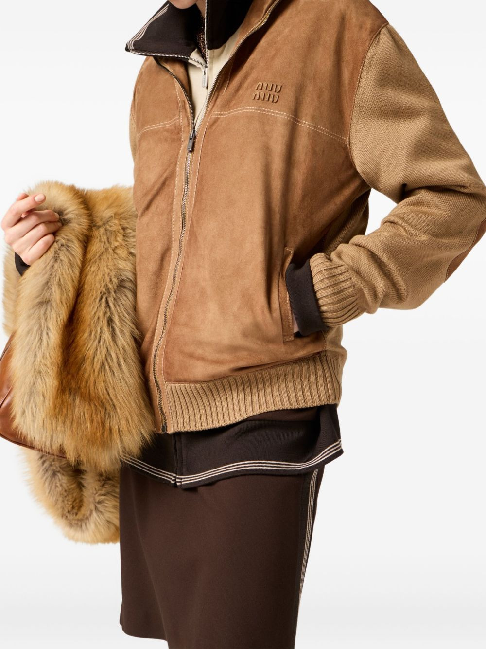 suede-insert ribbed cardigan - 2