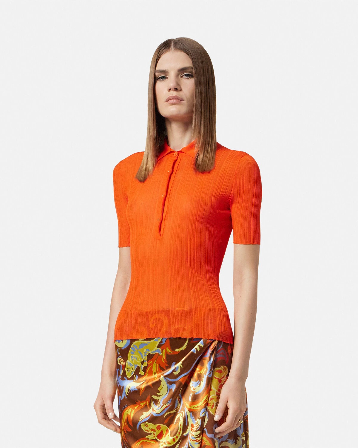 Ribbed Knit Polo Shirt - 4