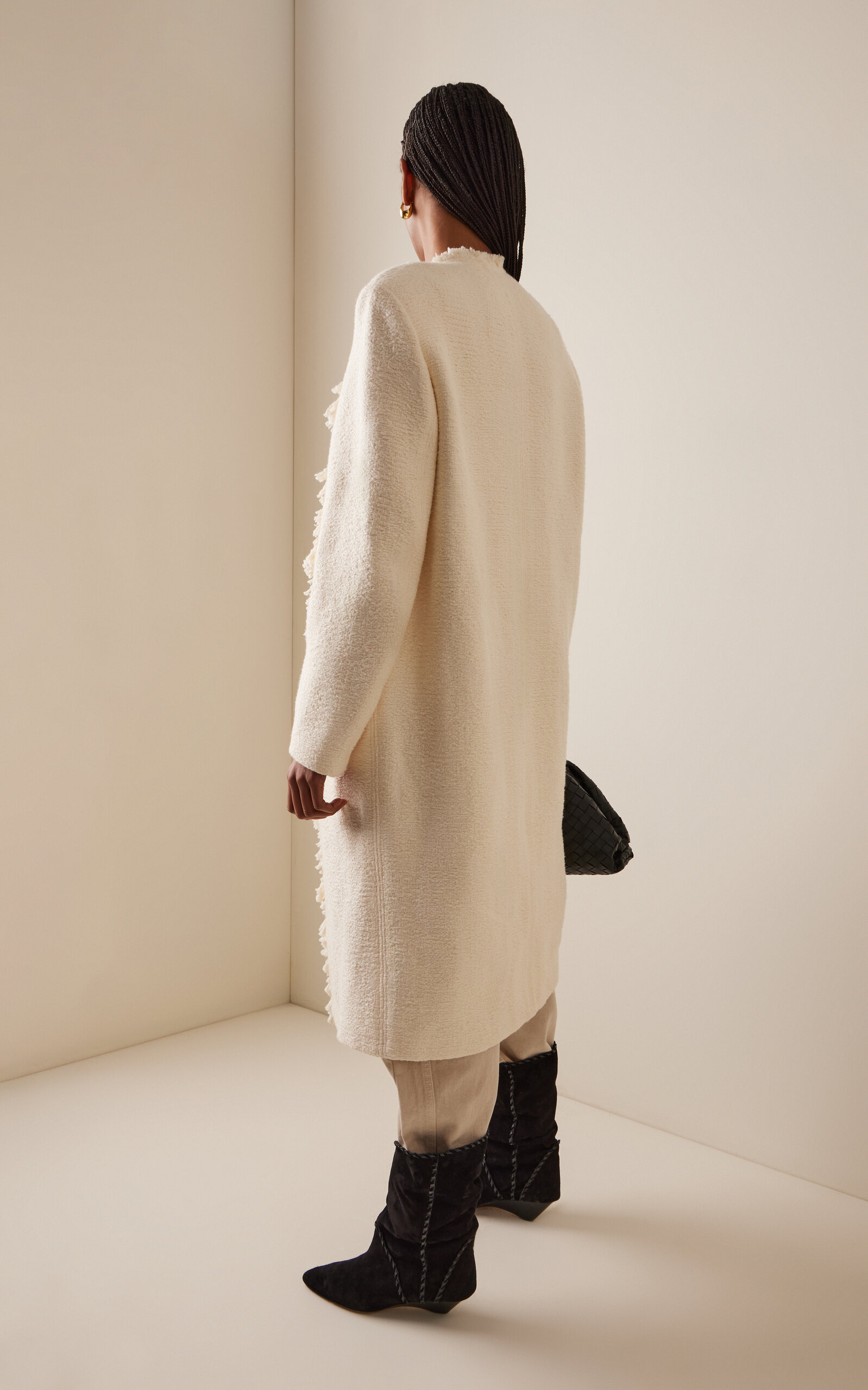 Gameia Fringed Cotton-Linen Boucle Coat ivory - 4