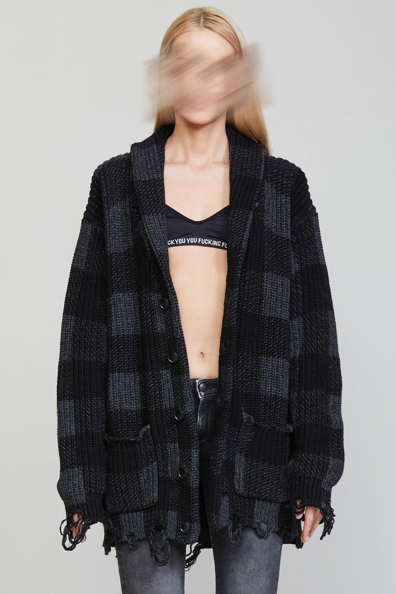 R13 SHAWL LAPEL CARDIGAN - BLACK AND CHARCOAL outlook