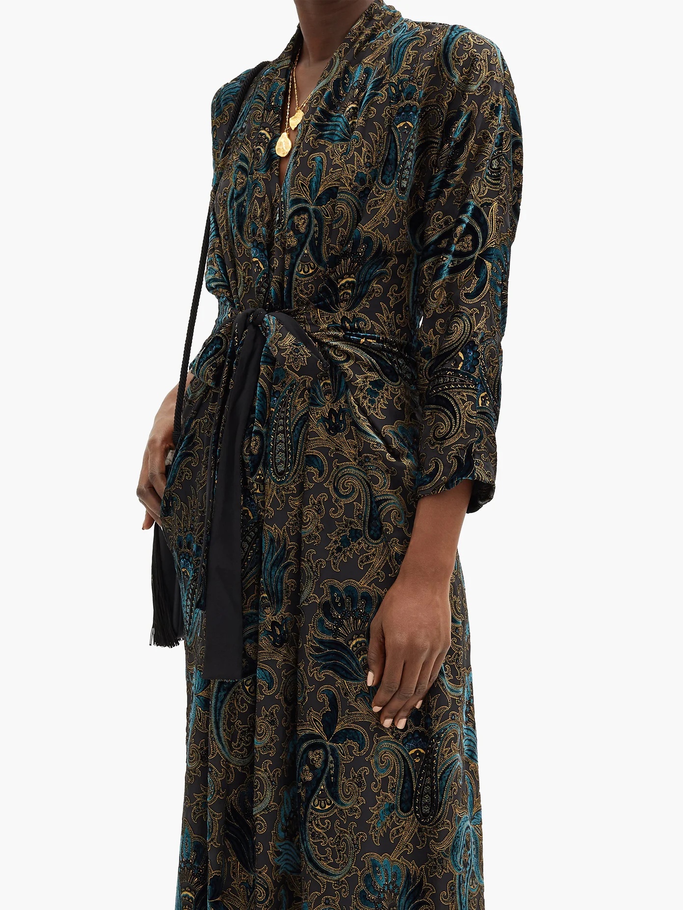 Gathered paisley-velvet devoré maxi dress - 6