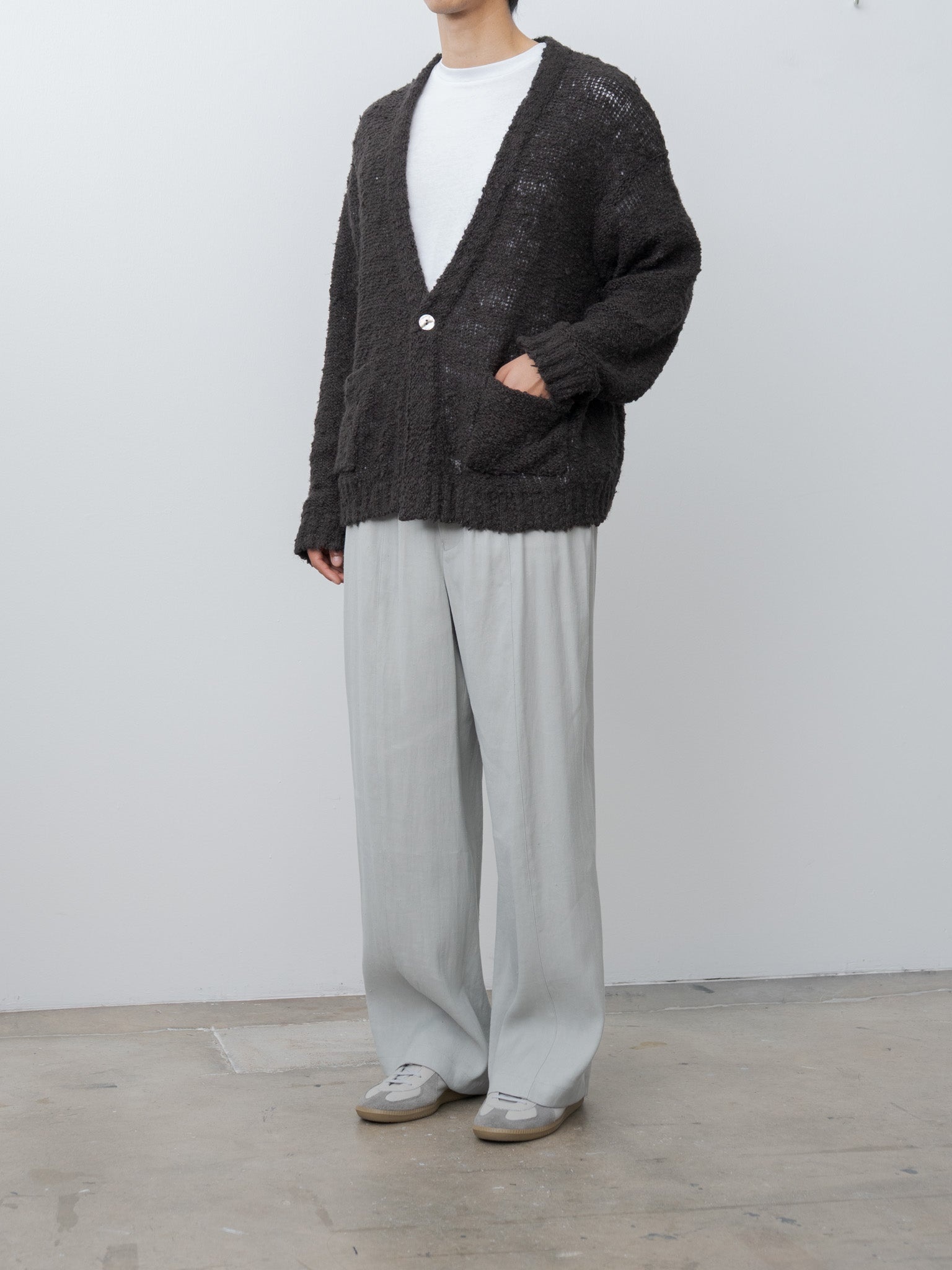 Linen Slub Cardigan - Brown - 4