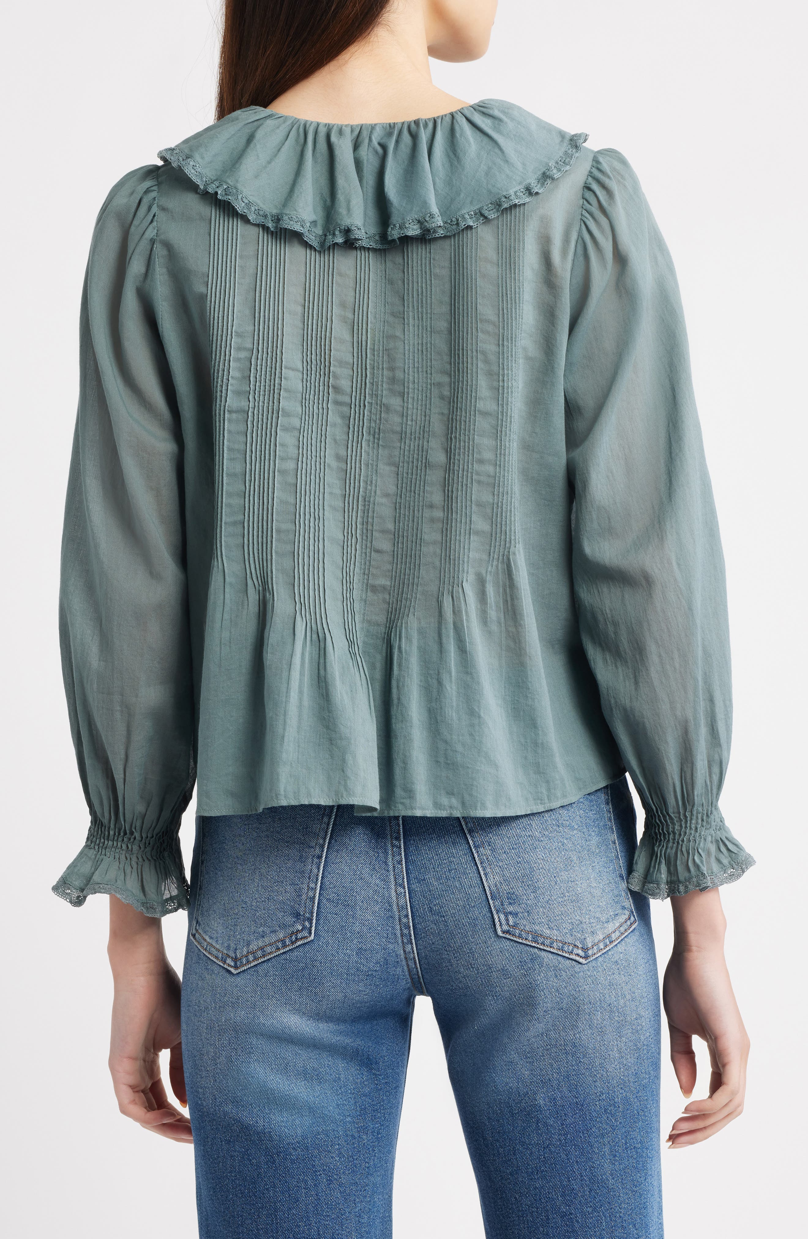DÔEN Hardy Ruffle Pintuck Organic Cotton Top in Lagoon at Nordstrom - 2