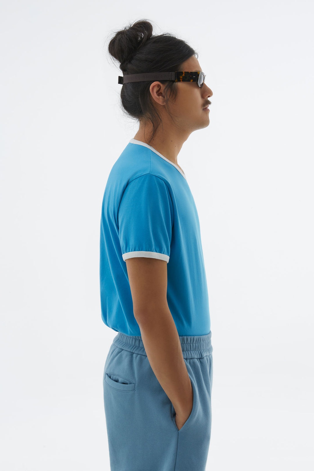 LIGHT BLUE T-SHIRT WITH WHITE PROFILES - 6