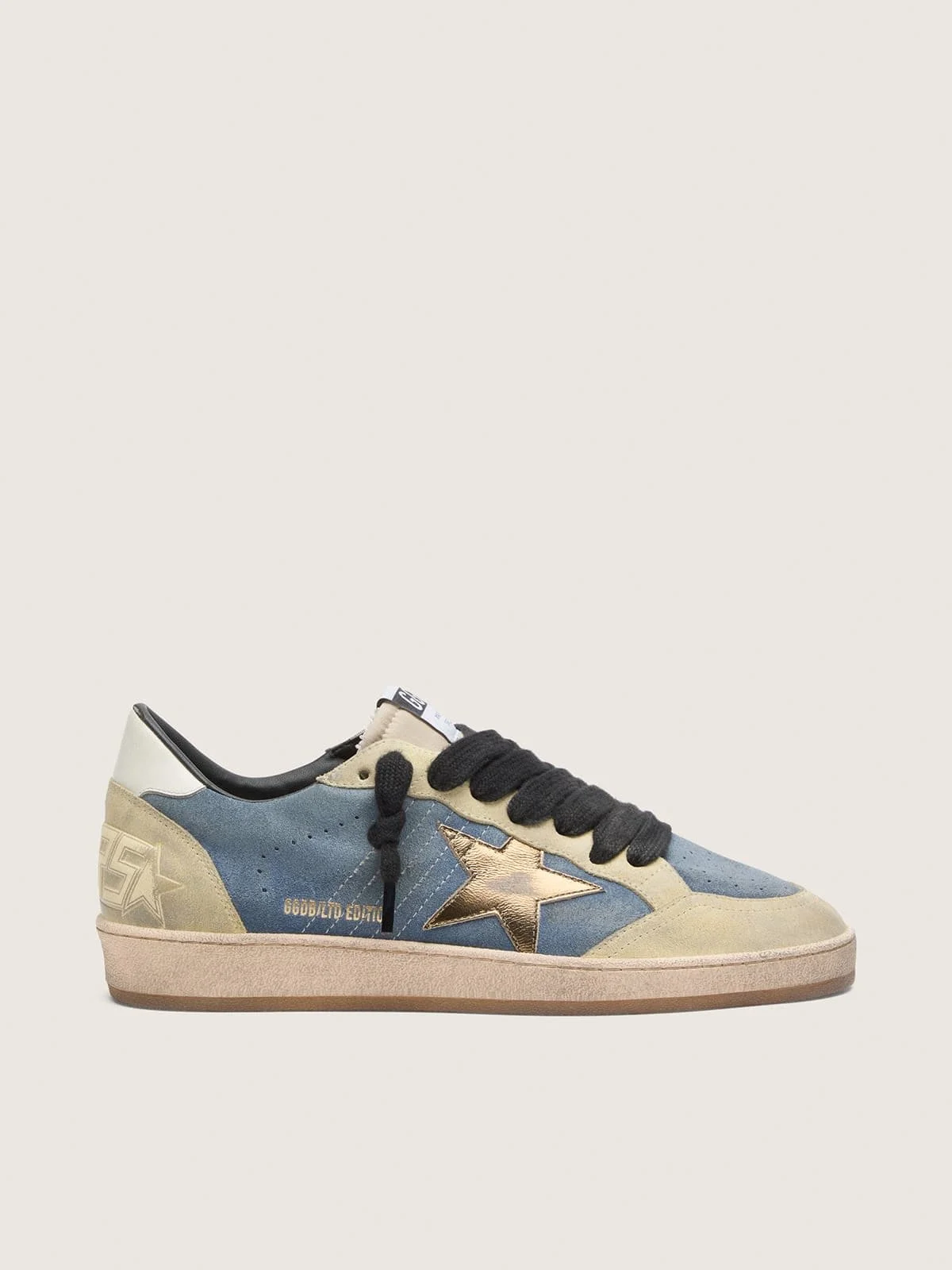 Men’s Ball Star LTD in denim blue suede with metallic gold leather star - 1