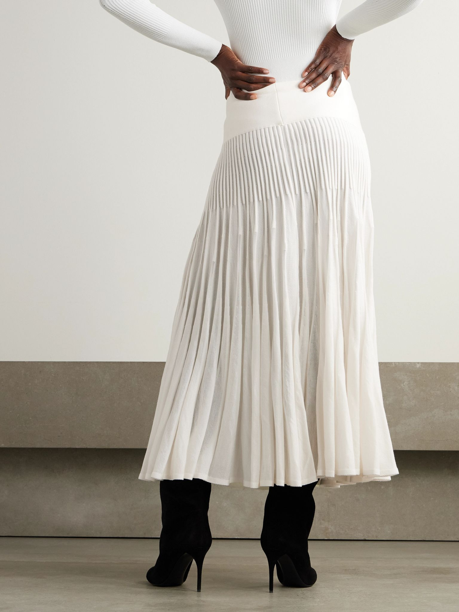 Pleated wool midi skirt White - 3