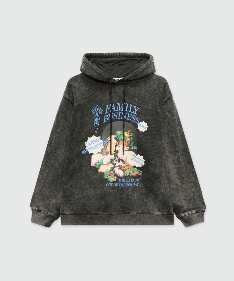 Black jersey hoodie with "Family Business" print 1