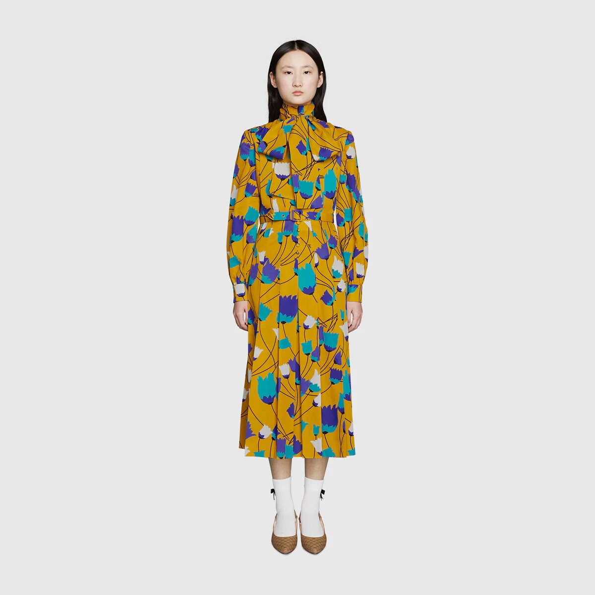 Tulip print cotton linen dress - 3