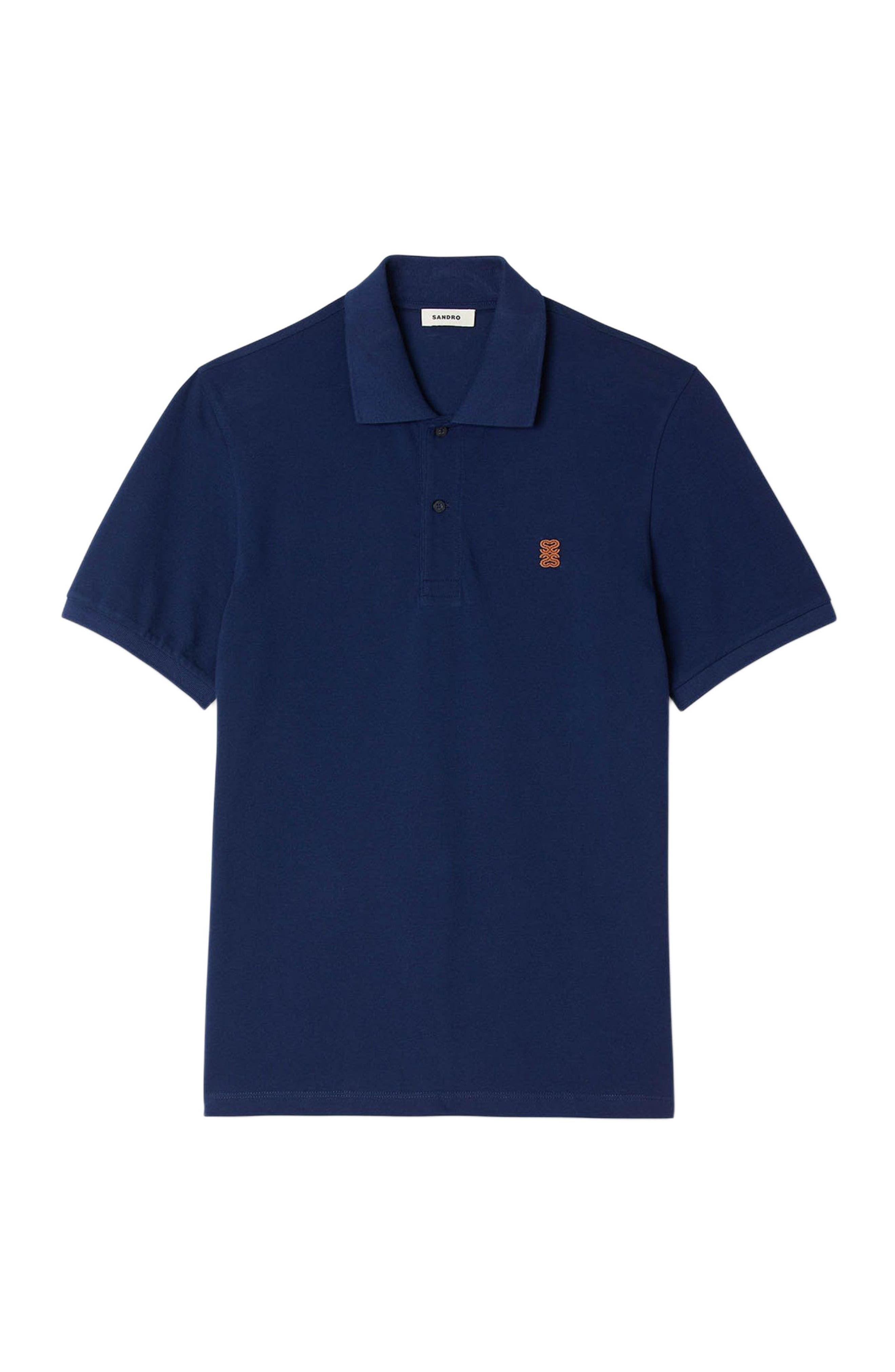 SANDRO Polo shirt with leather logo in Navy Blue at Nordstrom - 5
