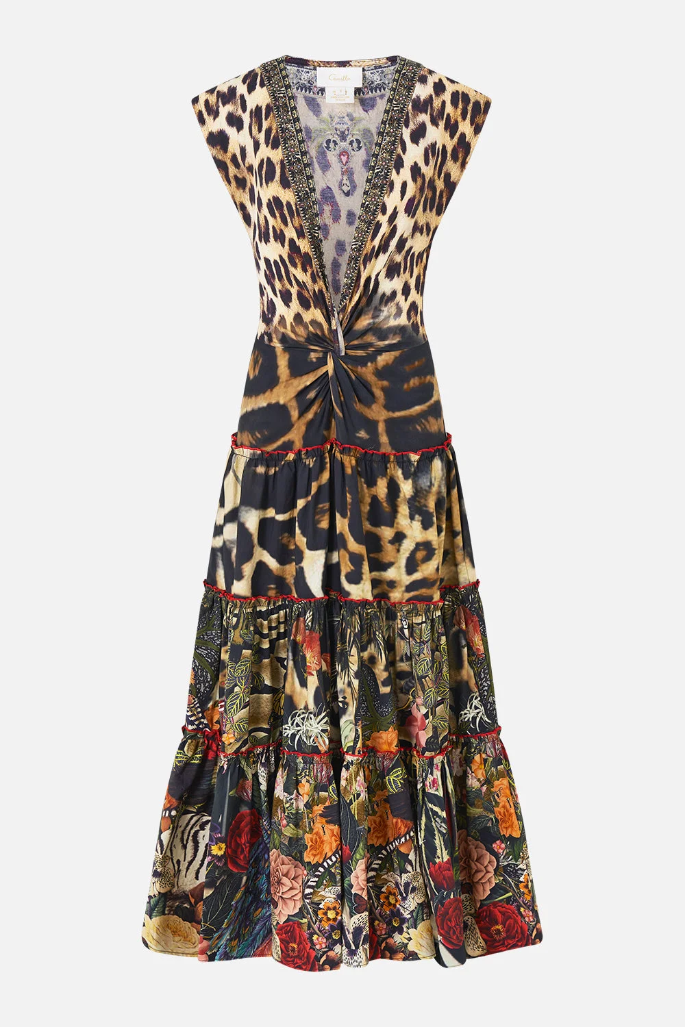 CAP SLEEVE TWIST FRONT MIDI DRESS LEOTIGRA LAND - 1