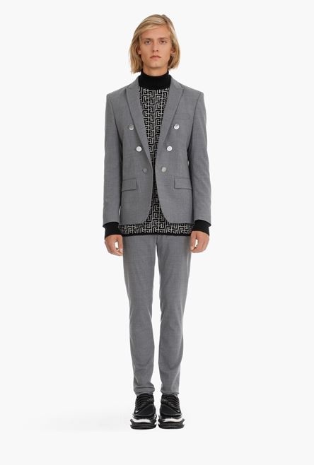 Gray wool blazer with silver-tone buttons - 4