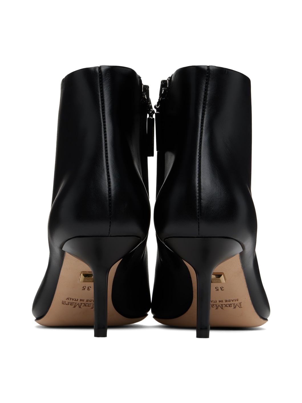 Black Leather Zip Ankle Boots - 2