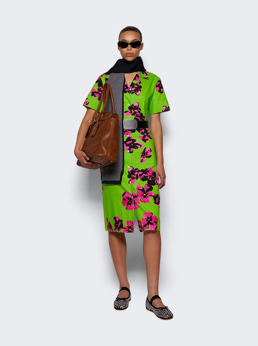 Poplin And Jersey Dress Apple Green And Pink - 2