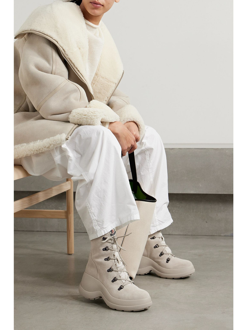 Moncler Resile Trek shell-trimmed suede ankle boots Ecru outlook