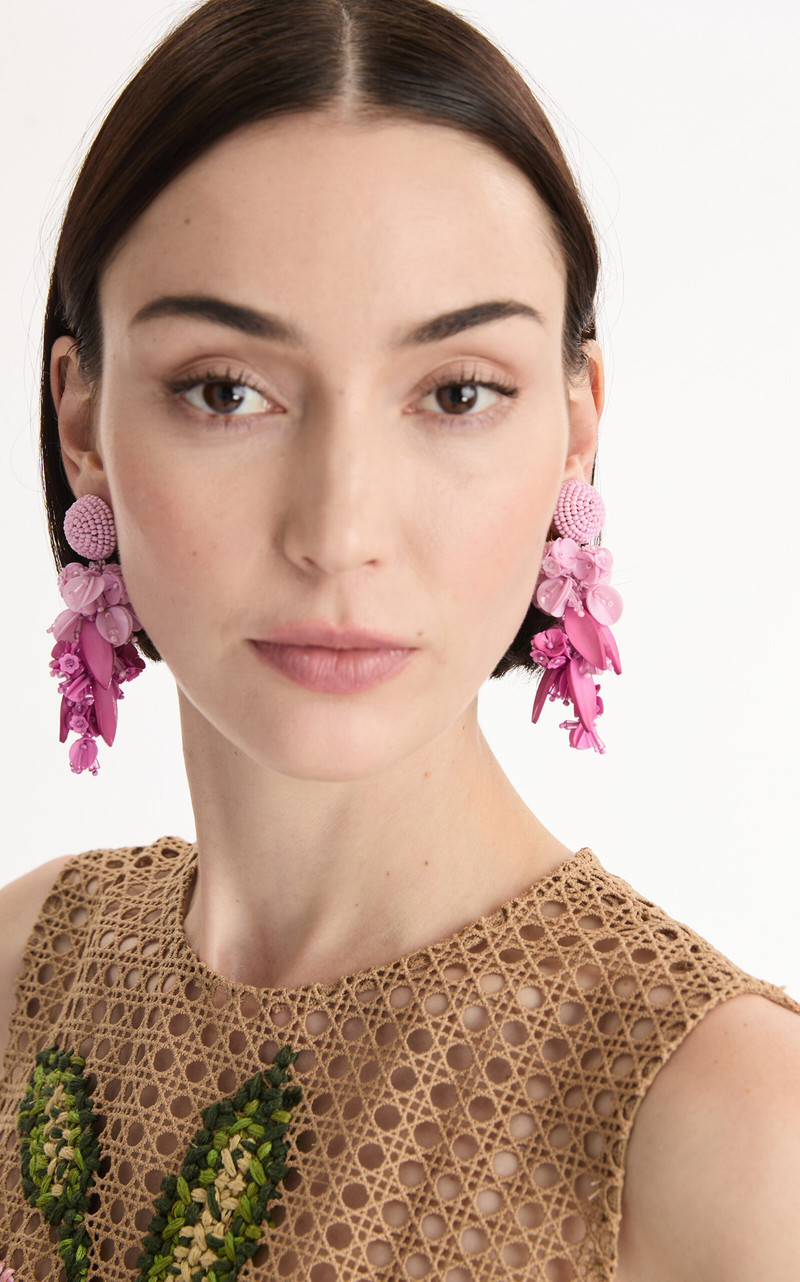 Oscar de la Renta Beaded Chandelier Earrings pink outlook