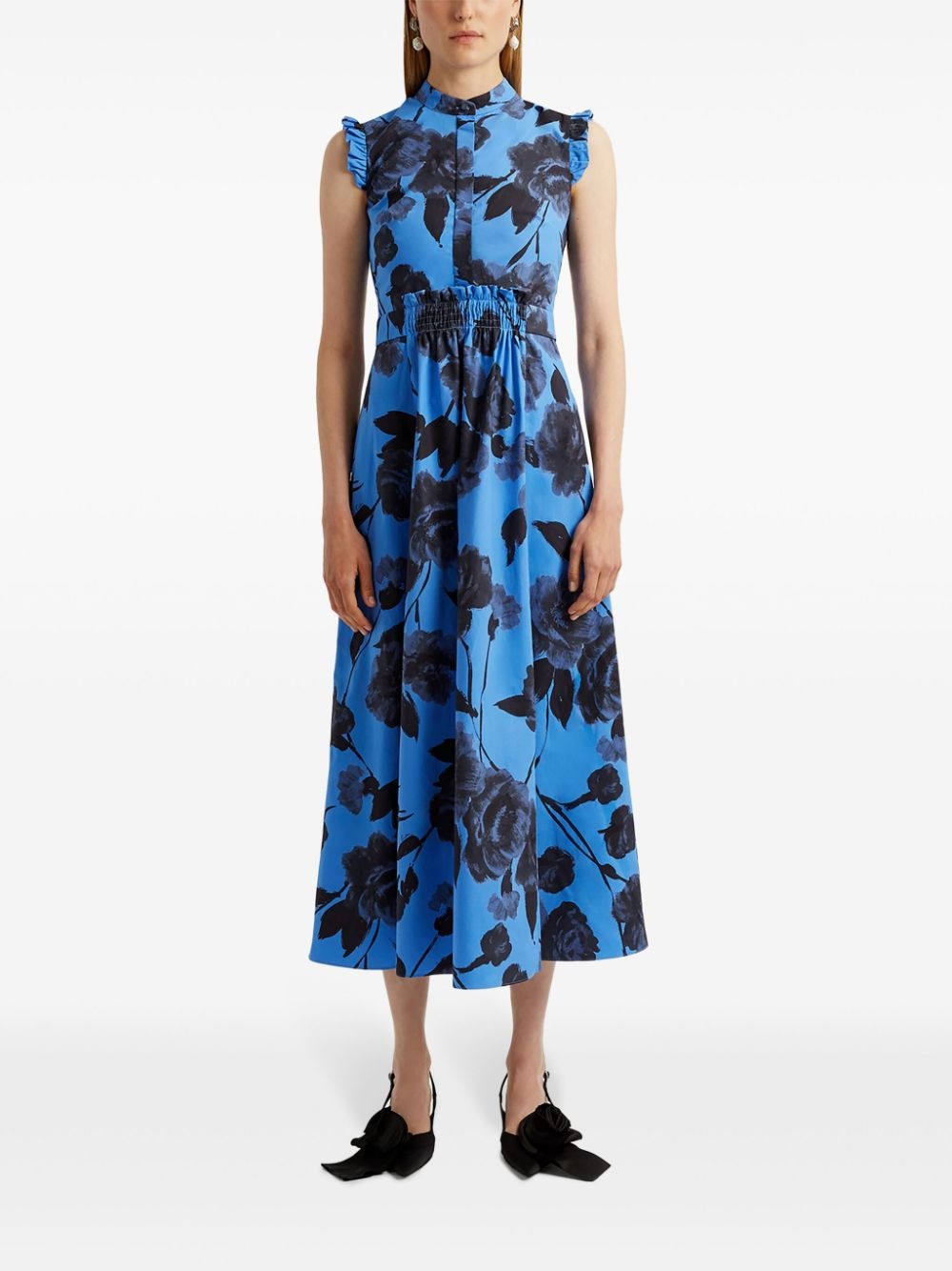 floral-print cotton midi dress - 3