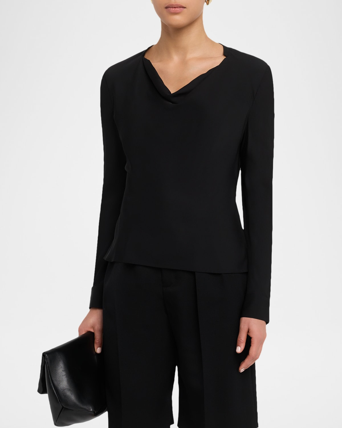 Draped Long-Sleeve Silk Blouse - 4