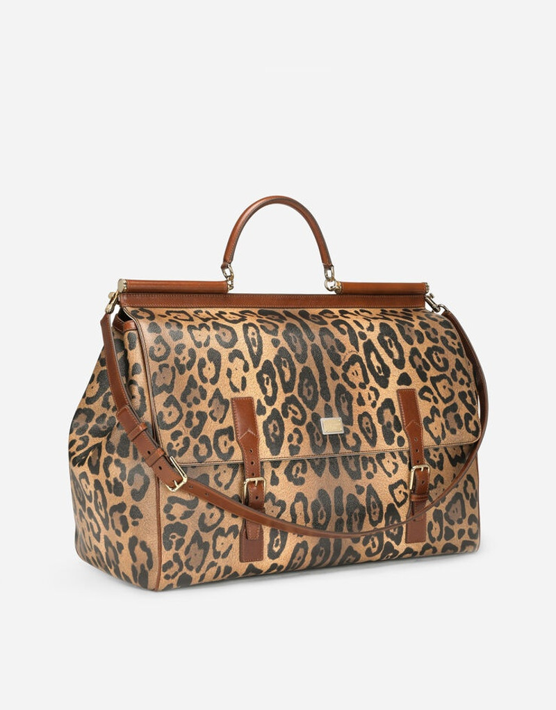Small pet carrier bag in leopard-print Crespo with branded plate 3