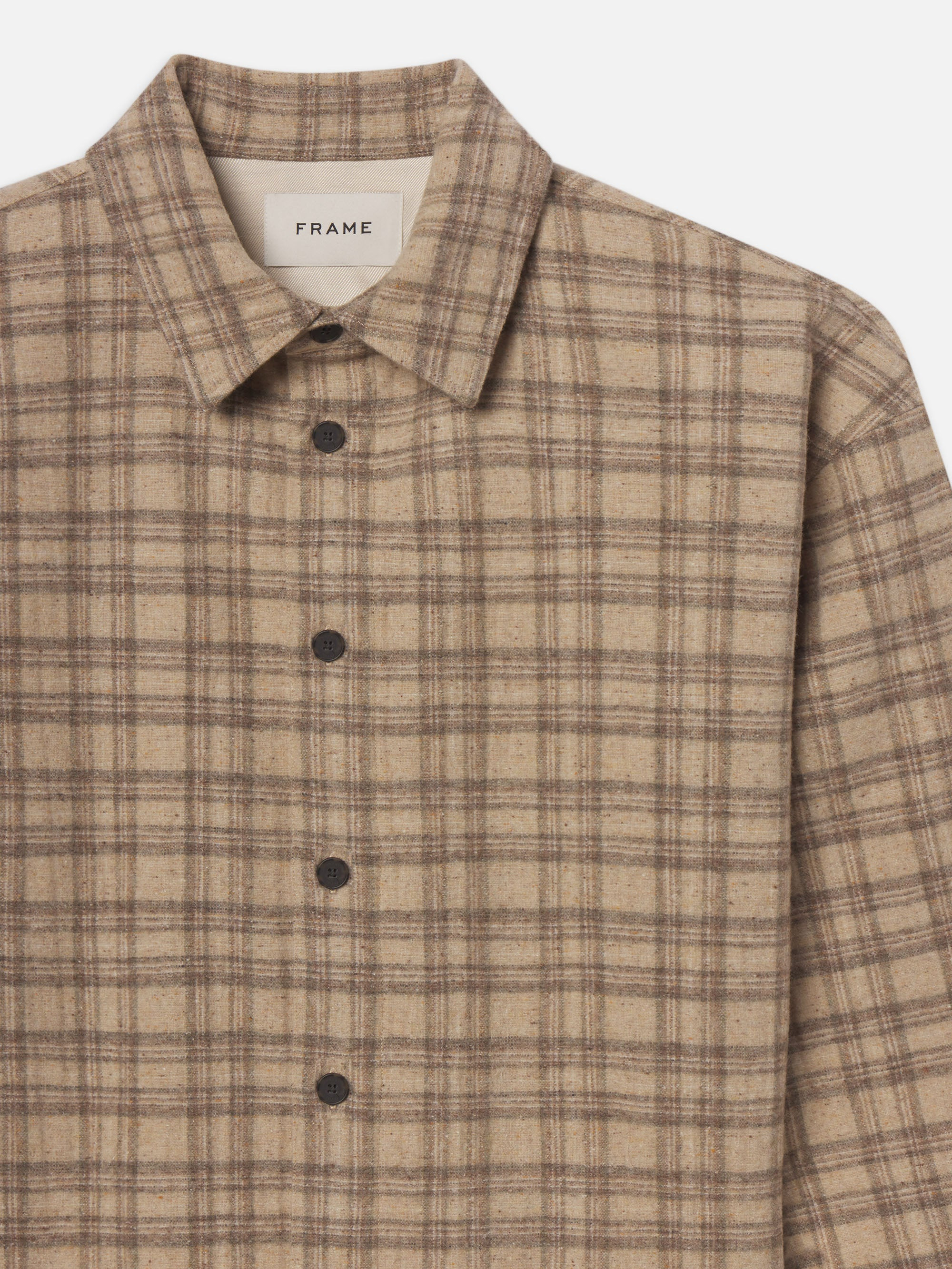 Woolen Plaid Overshirt in Beige Multi - 2