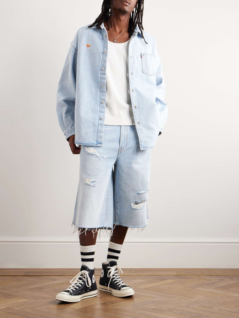 ERL + Levi's Logo-Embroidered Distressed Denim Overshirt outlook
