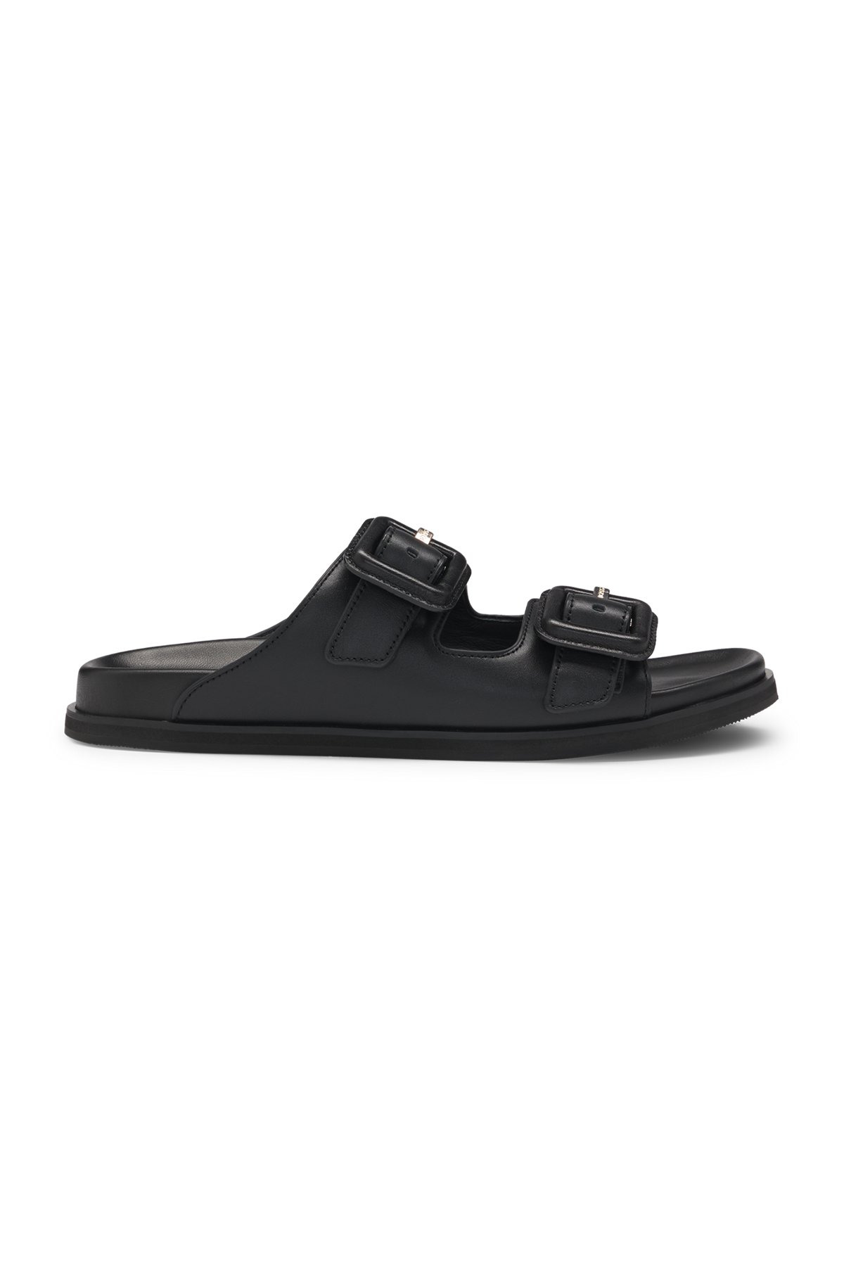 LEATHER SLIDES WITH TWIN BUCKLED STRAPS - 1