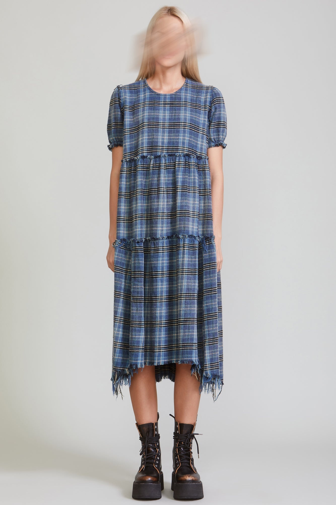 SHREDDED RELAXED MIDI - BLUE PLAID - 3