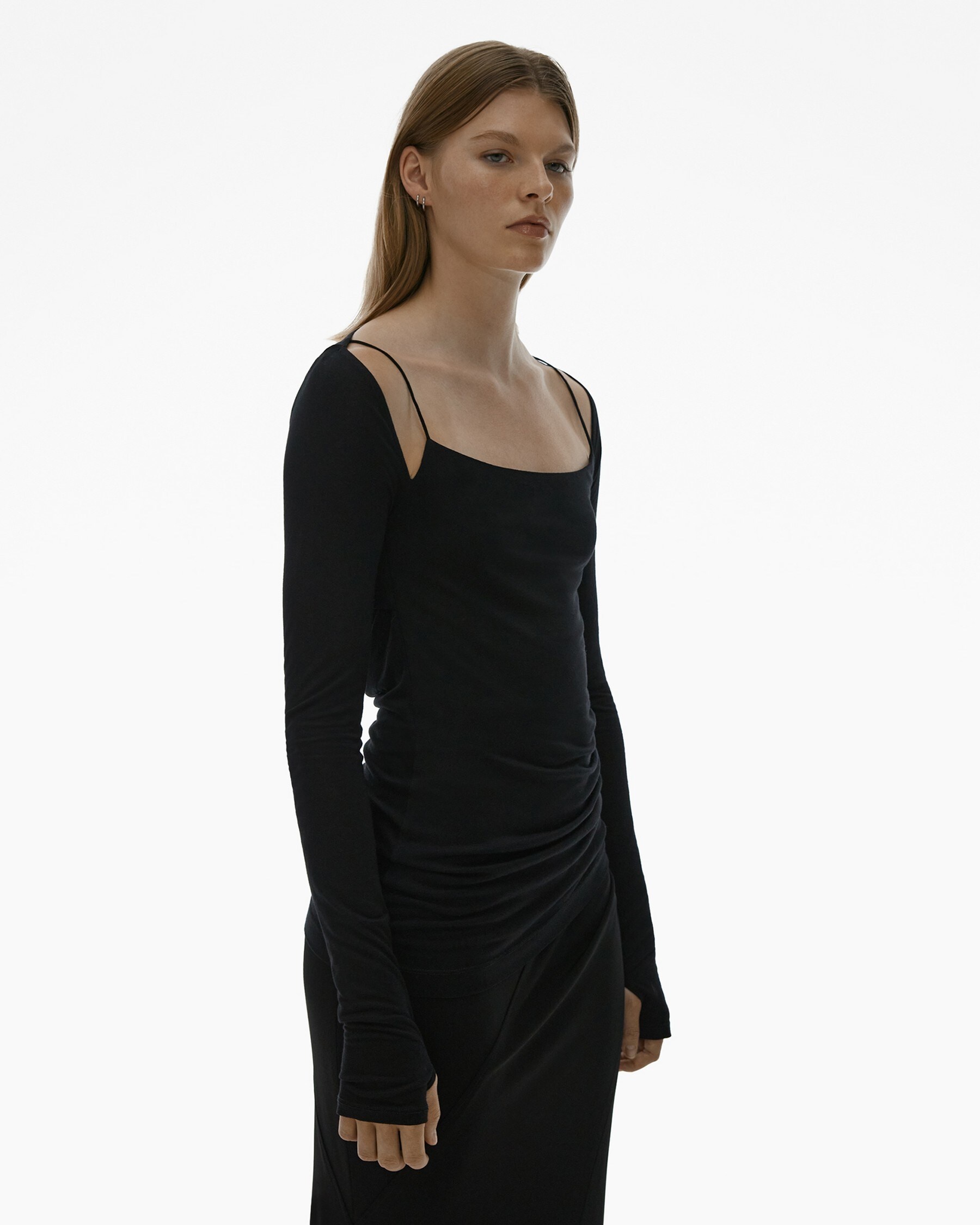 RIBBED DRAPED LONG-SLEEVE TOP - 5