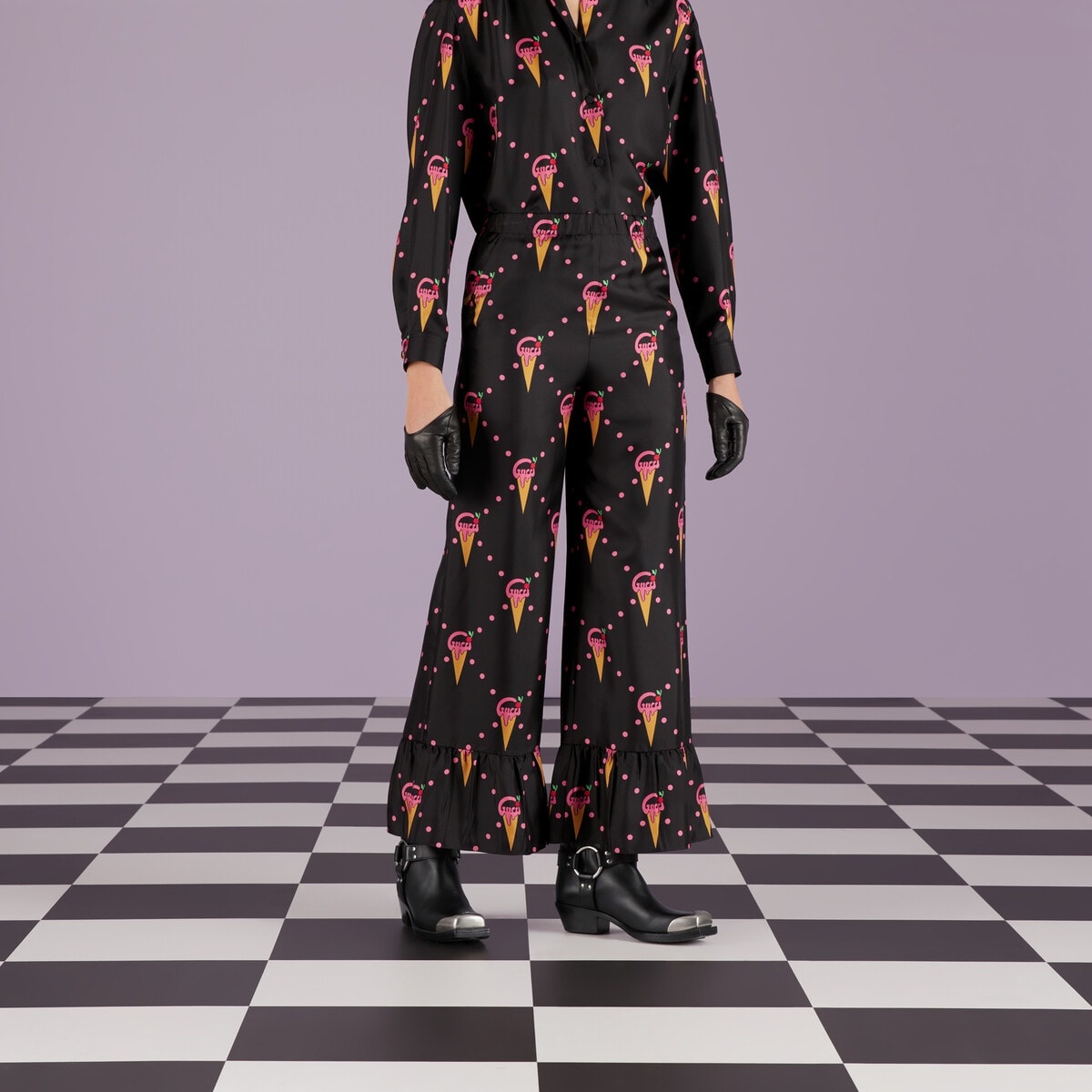 Silk pant with Gucci ice cream print - 5