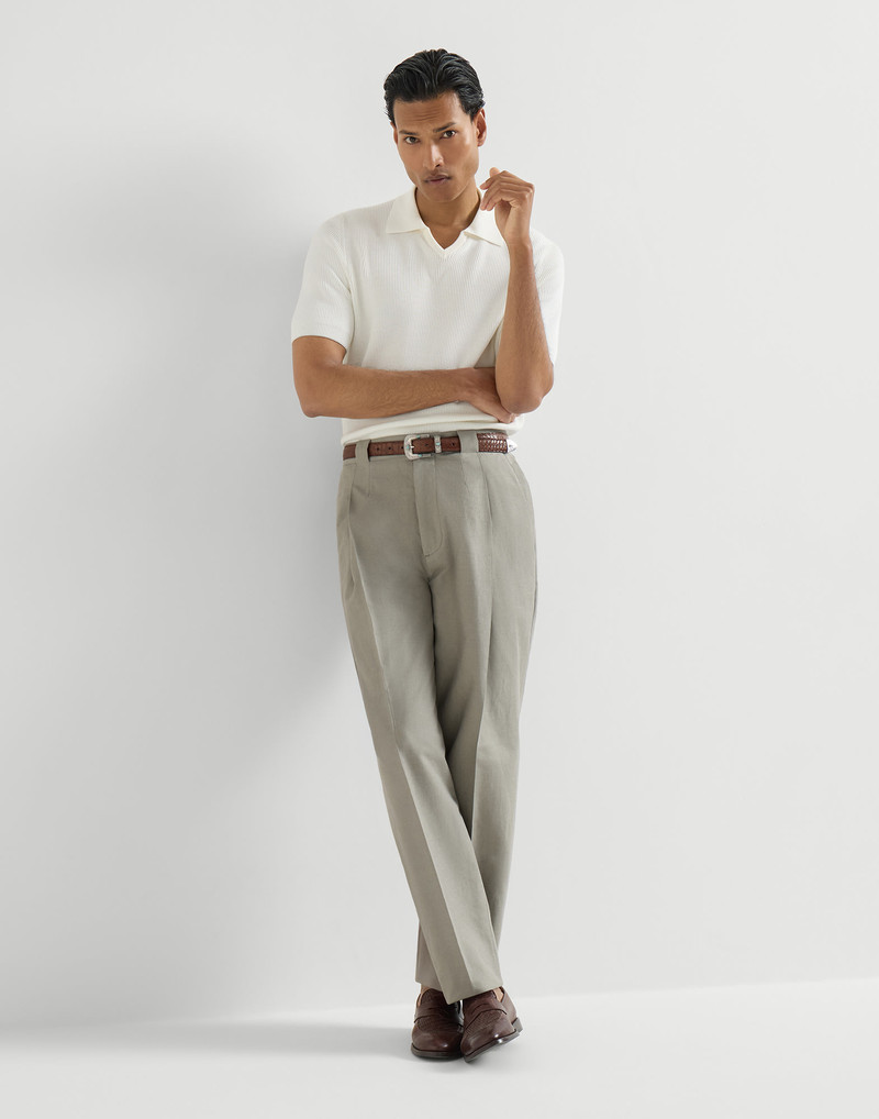 Cotton and linen panama trousers with pleat 4