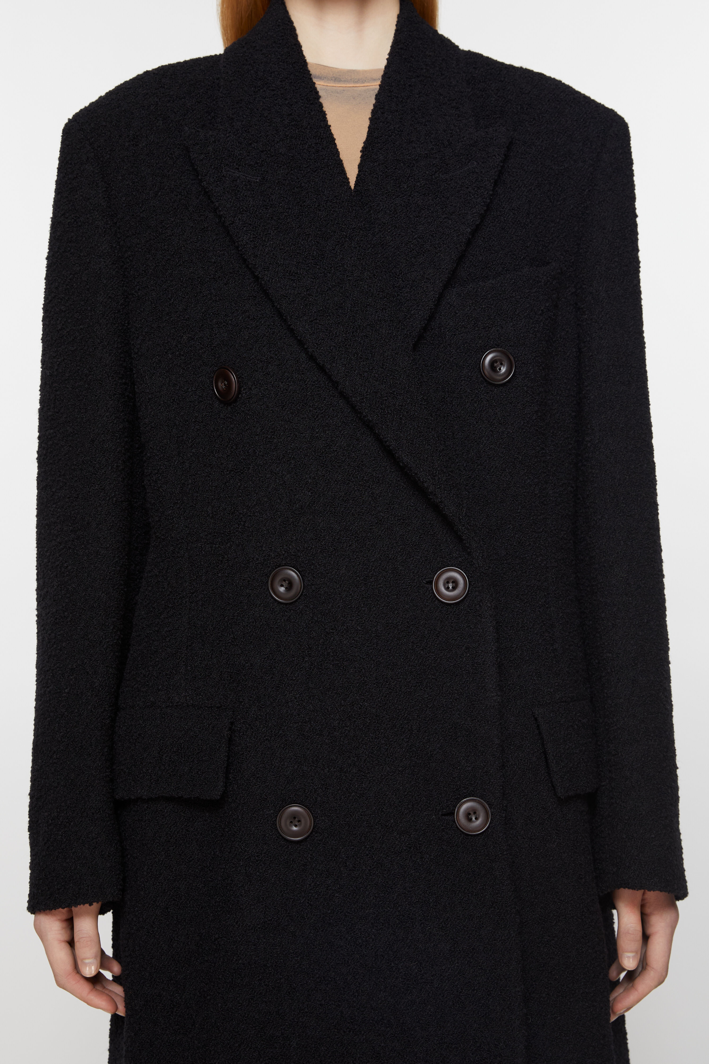 Double-breasted wool coat - Black - 5