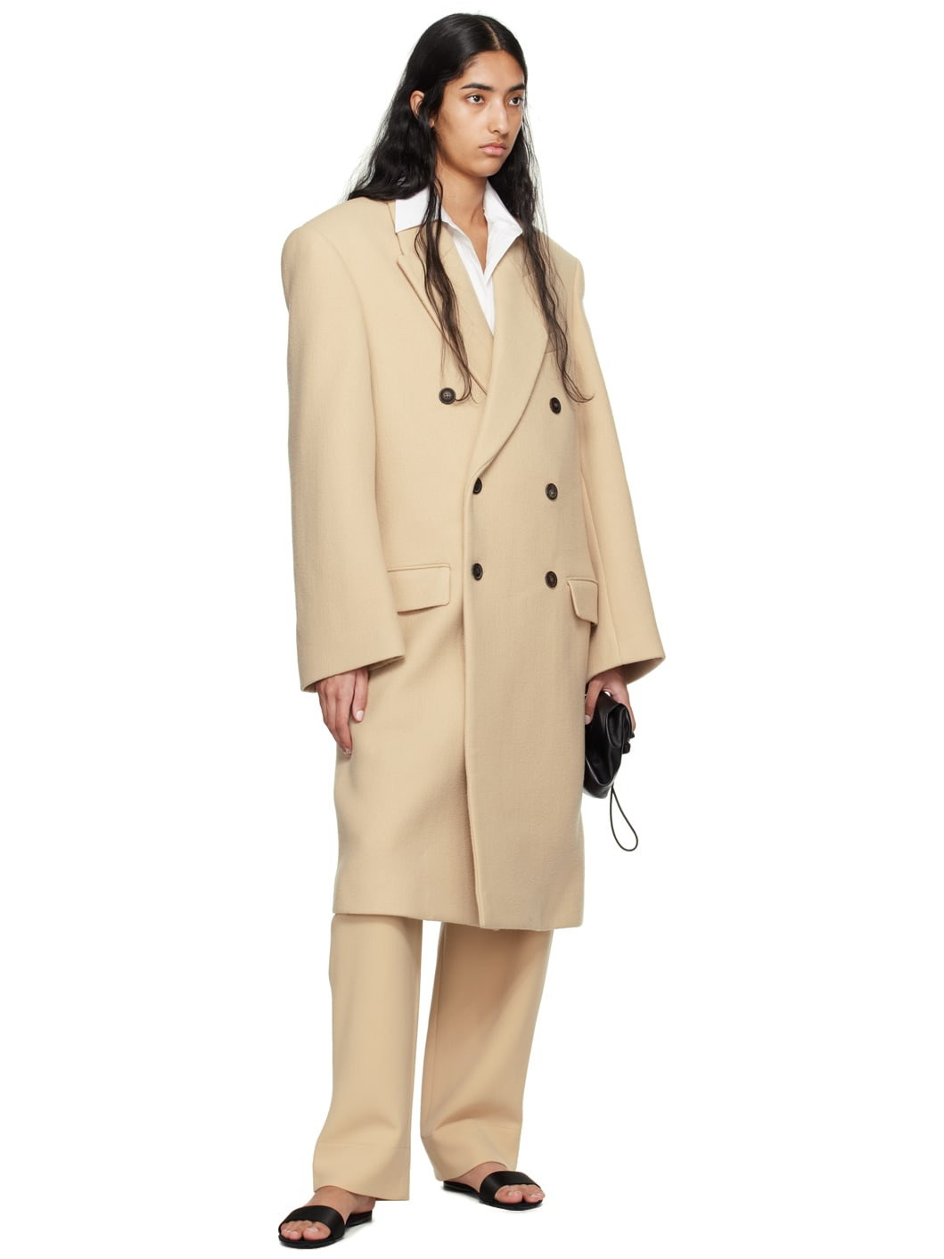 Beige Hailey Bieber Edition Double-Breasted Coat - 4