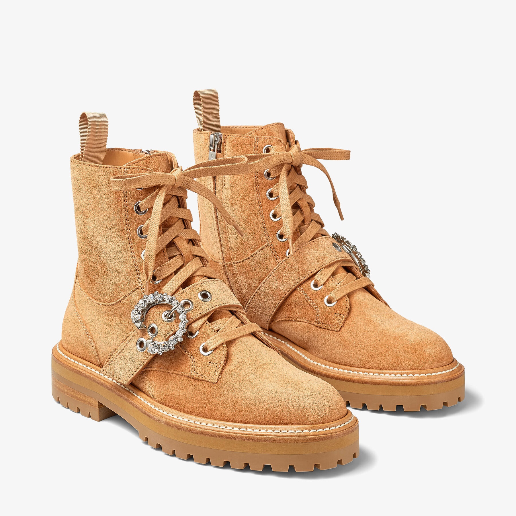 Jimmy Choo Tan Cora Crystal Combat Boots Jimmy Choo